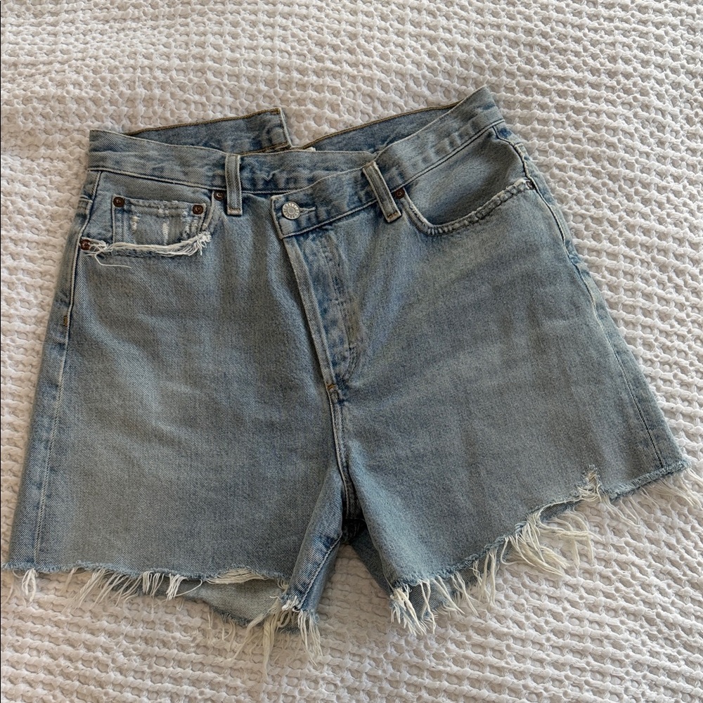 Agolde Criss Crossed Frayed Jean Shorts